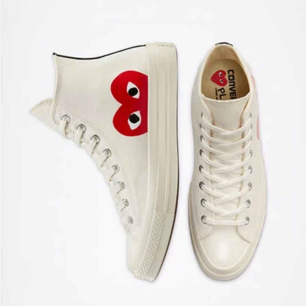 Commes des Garçon Converse Heart High Top Sneakers Cream Beige